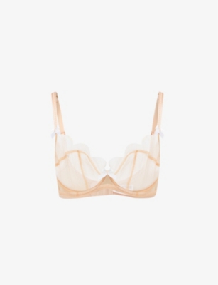 Shop Agent Provocateur Women's Sand/white Lorna Soft-cup Embroidered Mesh Underwired Bra In Nude (lingerie)