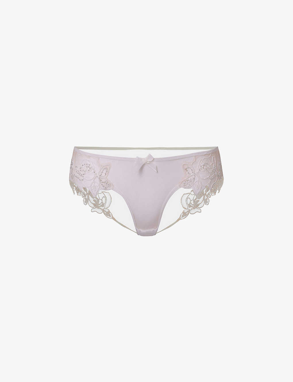 Agent Provocateur Lindie Mid-rise Embroidered Floral Mesh Briefs In Ivory Nude