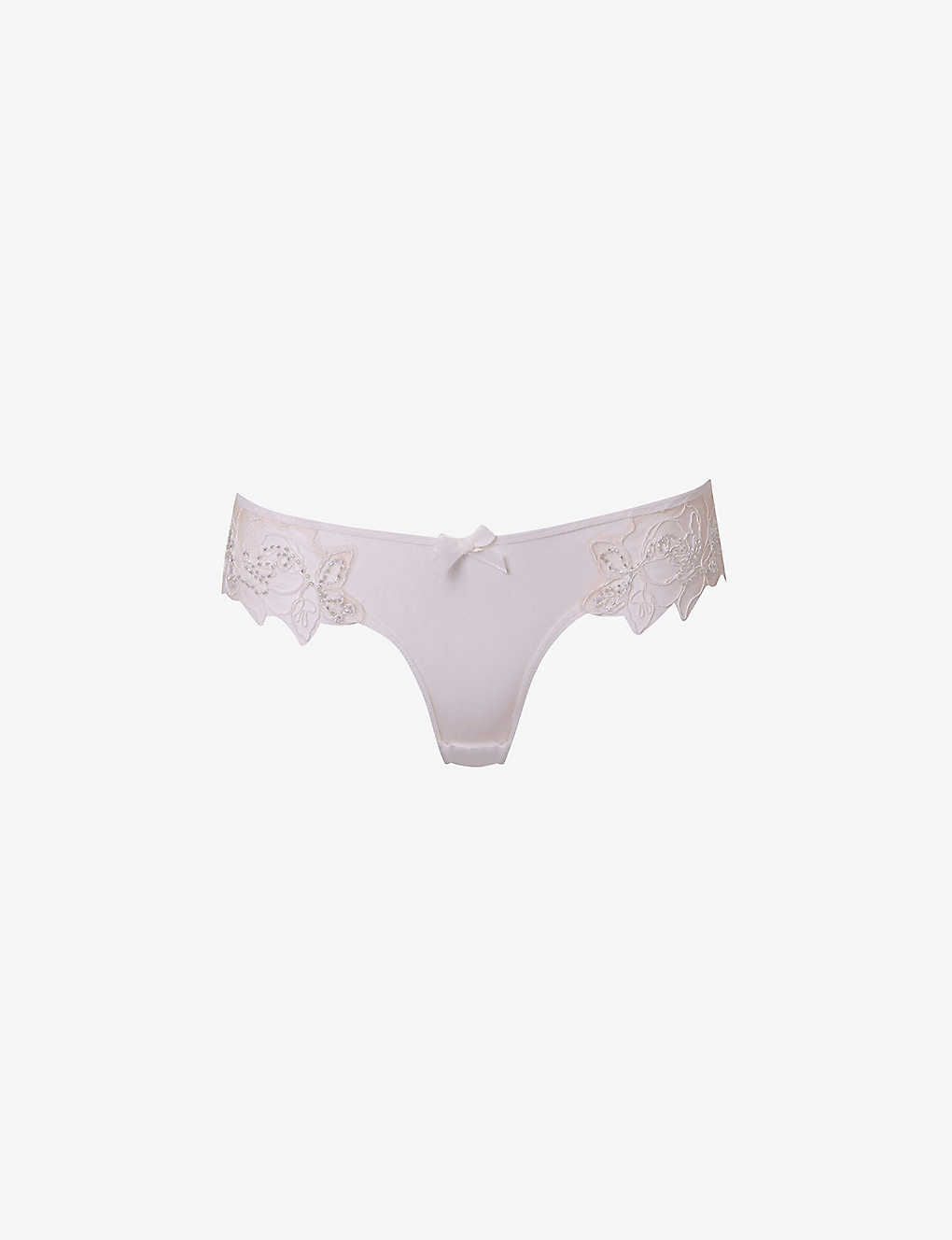 Agent Provocateur Lindie Mid-rise Embroidered Floral Mesh Briefs In Sand/ivory