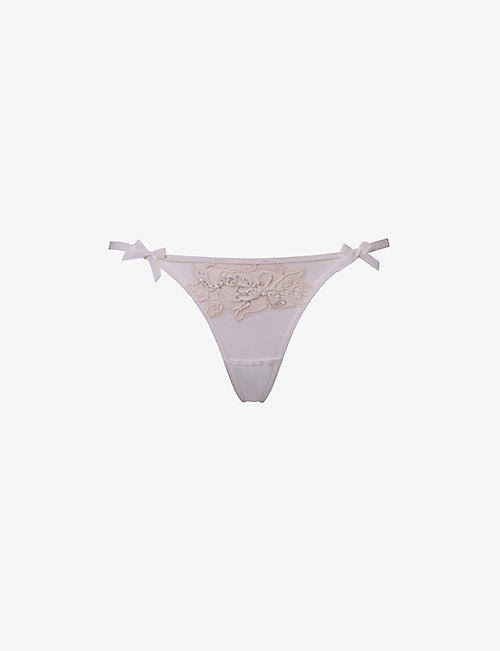 AGENT PROVOCATEUR: Lindie mid-rise embroidered floral mesh thong