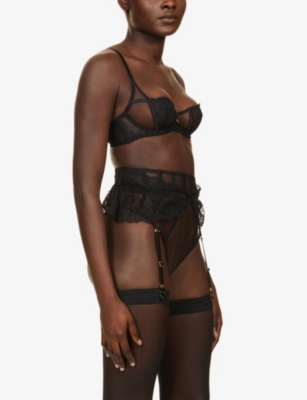 Shop Agent Provocateur Women's Black Rozlyn Mesh And Lace Suspender Thong