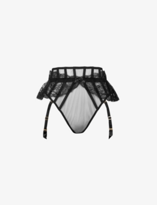 Agent Provocateur Womens Black Rozlyn Mesh And Lace Suspender Thong Xxl