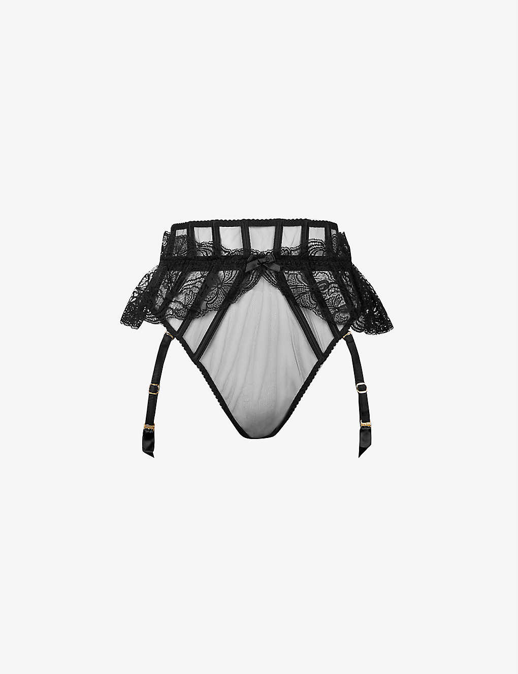 Agent Provocateur Womens Black Rozlyn Mesh And Lace Suspender Thong Xxl