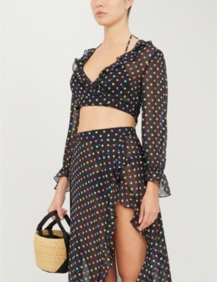 Agent Provocateur Sidnie Polka Dot Ruffle Trim Silk Crepe Top Selfridges Com