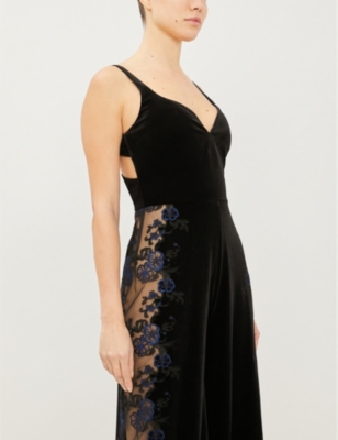 MYLA Devonshire Place floral-embroidery velvet pyjama jumpsuit