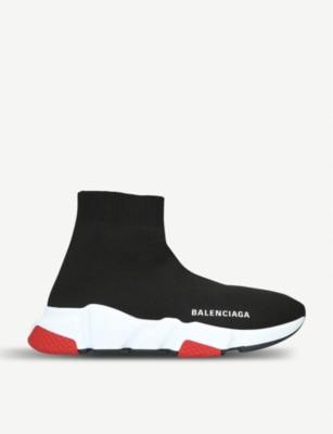Balenciaga Speed Logo-print Stretch-knit High-top Sneakers In Blk/red