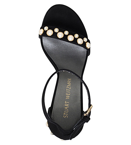 STUART WEITZMAN Morepearls Studded Suede Ankle Strap Sandals in Black ...