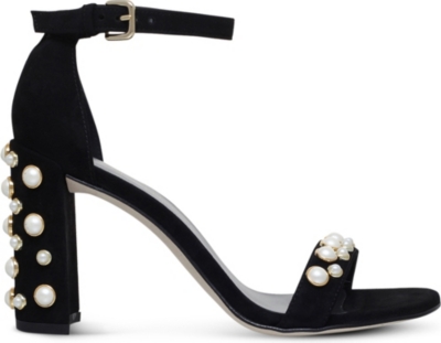 STUART WEITZMAN Morepearls Studded Suede Ankle Strap Sandals in Black ...