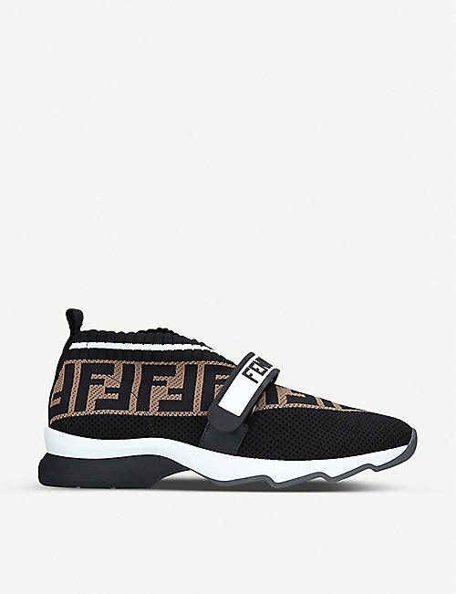 FENDI: Rockoko knitted, leather and PVC trainers