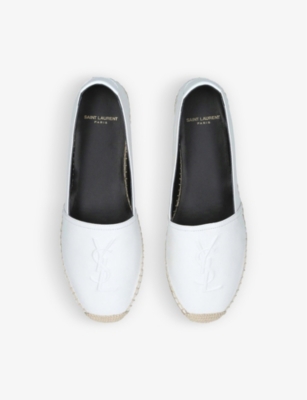 Shop Saint Laurent Women's White Monogram Tonal Leather Espadrilles