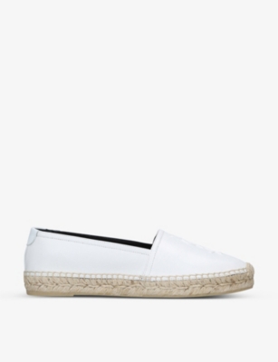 Shop Saint Laurent Women's White Monogram Tonal Leather Espadrilles