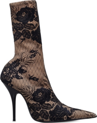 BALENCIAGA Knife Lace And Spandex Heeled Boots in Eoir | ModeSens
