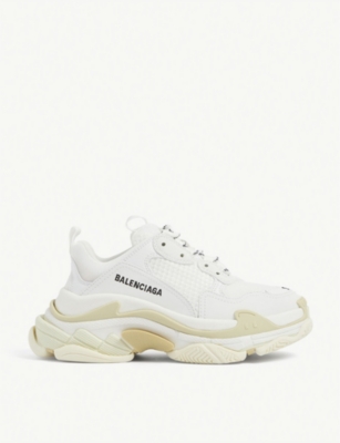 Balenciaga Womens White Triple S Suede and Mesh Trainers 9