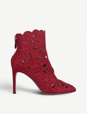 AZZEDINE ALAIA Studded lasercut suede ankle boots