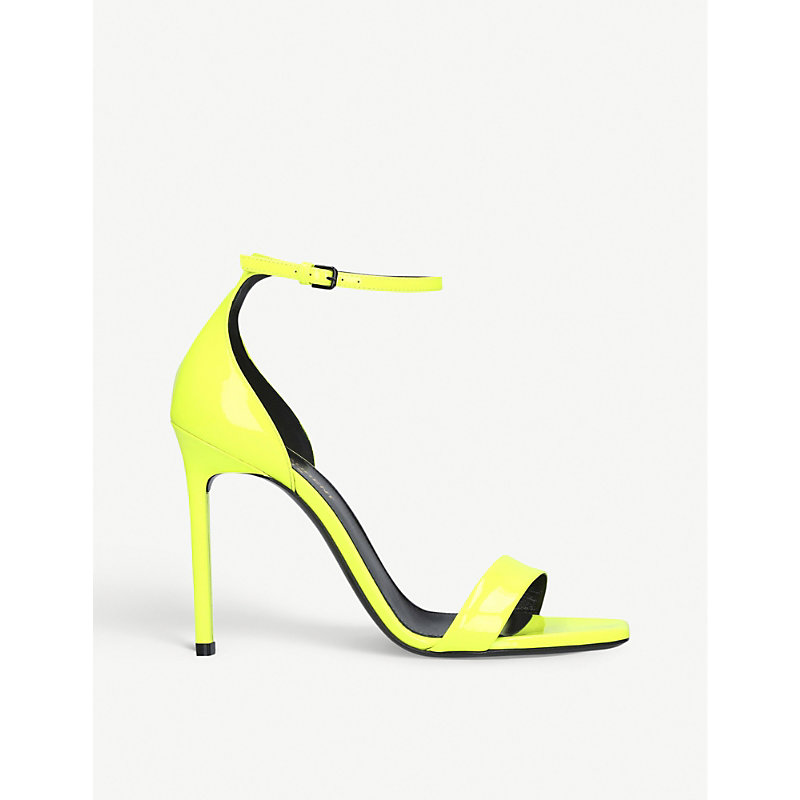 Saint Laurent Amber 105 Patent-leather Heeled Sandals In Yellow