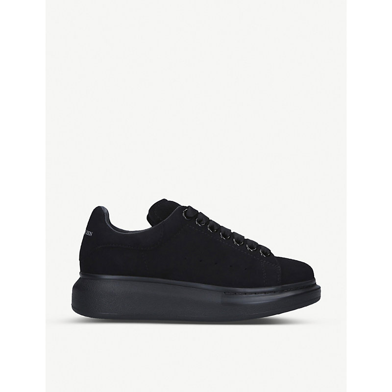 Shop Alexander Mcqueen Womens Black Runway Leather And Suede Platform Trainers
