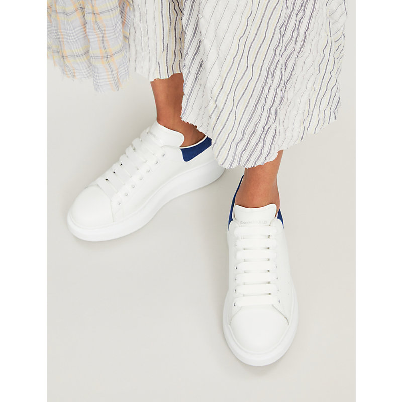 Shop Alexander Mcqueen Womens White/navy Runway Leather And Suede Platform Trainers