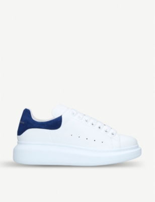 Alexander Mcqueen Runway Leather And Suede Platform Trainers In White/navy