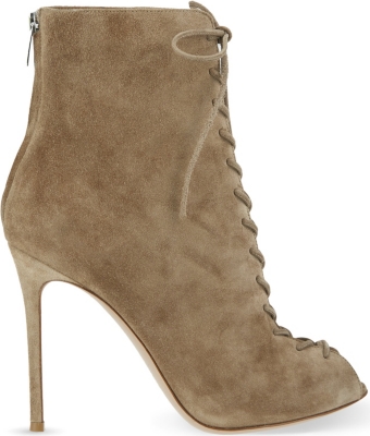 GIANVITO ROSSI   Peep toe suede lace up booties