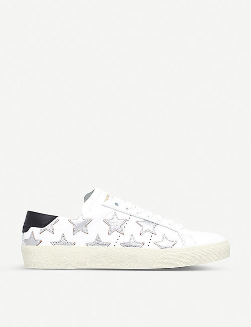SAINT LAURENT: Court classic star-embroidered leather trainers