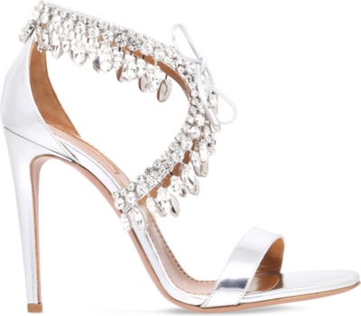AQUAZZURA - Milla jewel 105 embellished metallic-leather heeled sandals ...