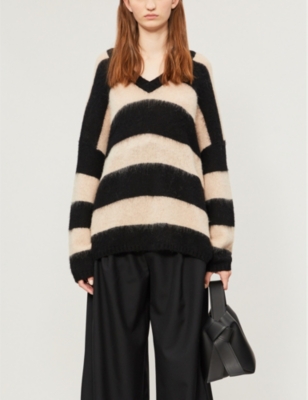 all saints black and white striped jumper