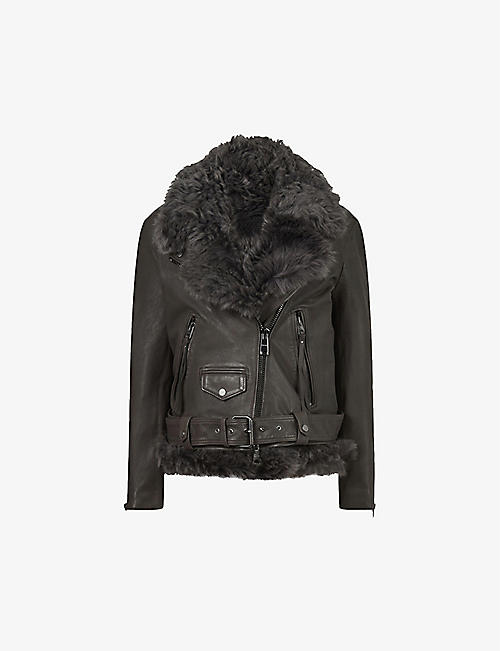 ALLSAINTS: Luna 4-in-1 leather and shearling biker jacket