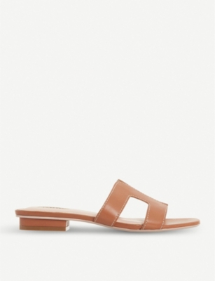 tan leather slip on sandals