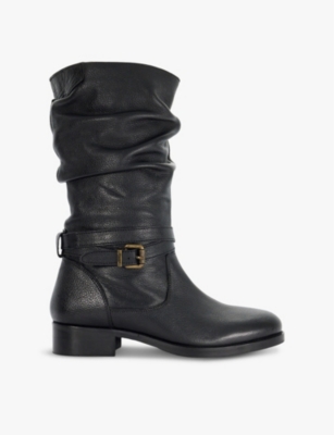 Dune Womens  Tasa Gathered Leather Boots In Black Leather