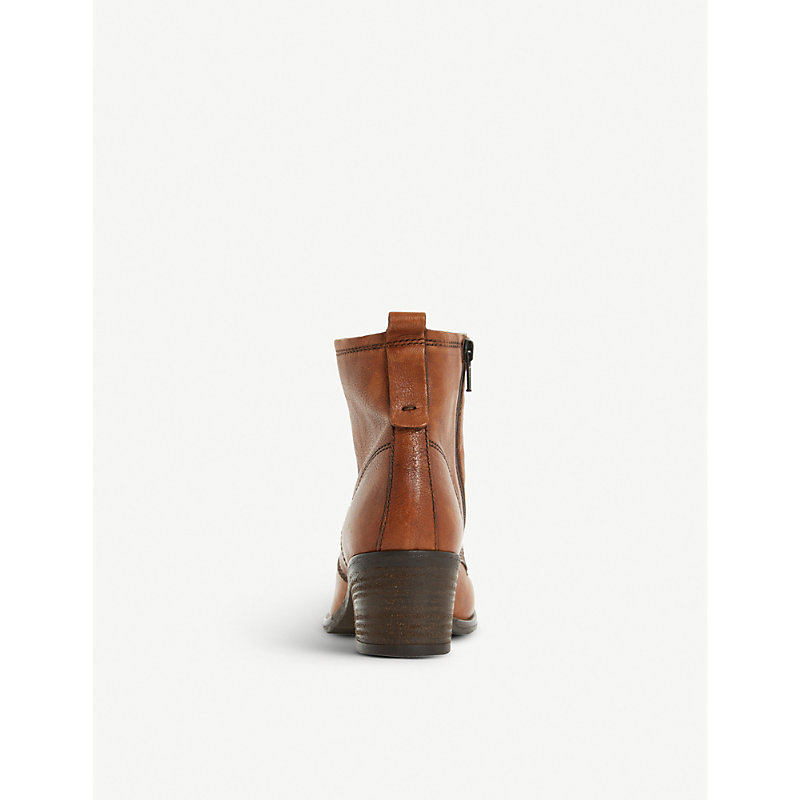 Shop Dune Patsie Heeled Leather Ankle Boots In Tan-leather