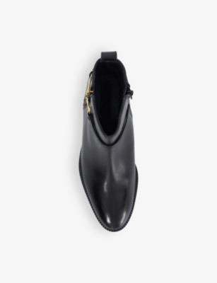 Dune Womens Black Leather Parklyn Snaffle-trim Flat Leather Ankle Boots In Black Leather
