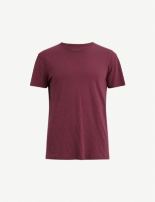 Allsaints Figure Crewneck Cotton-jersey T-shirt In Claretred