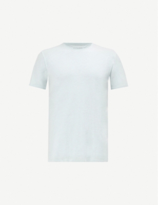 Allsaints Figure Crewneck Cotton-jersey T-shirt In Light Aqua Blu