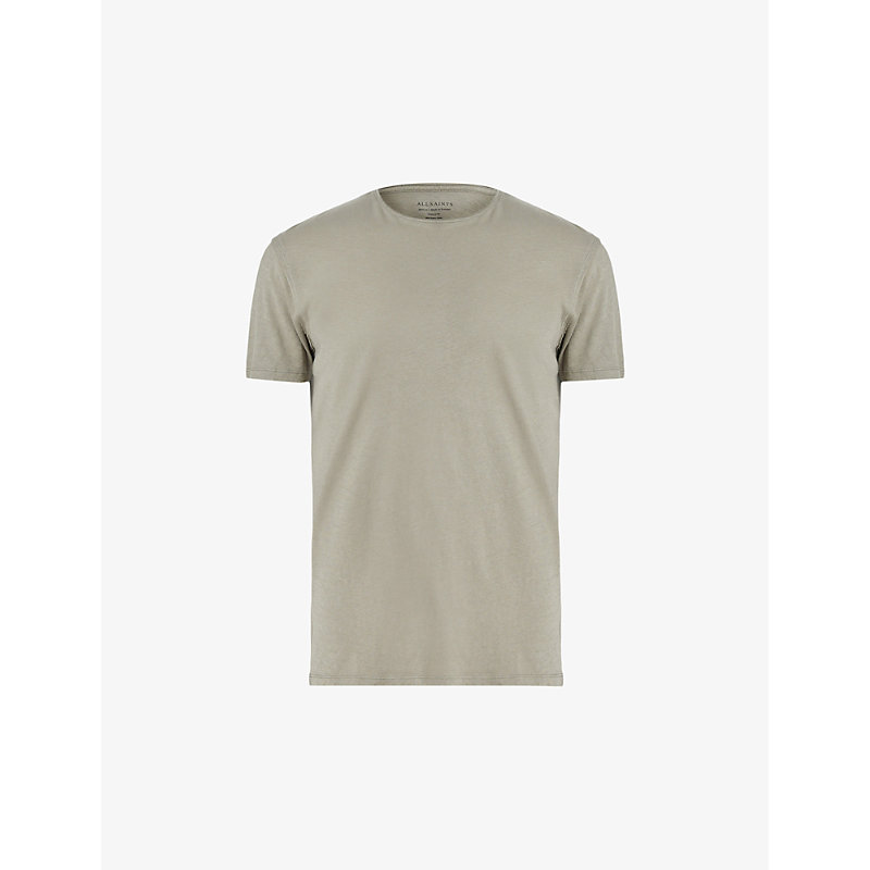 Shop Allsaints Figure Crewneck Cotton-jersey T-shirt In Planet Grey