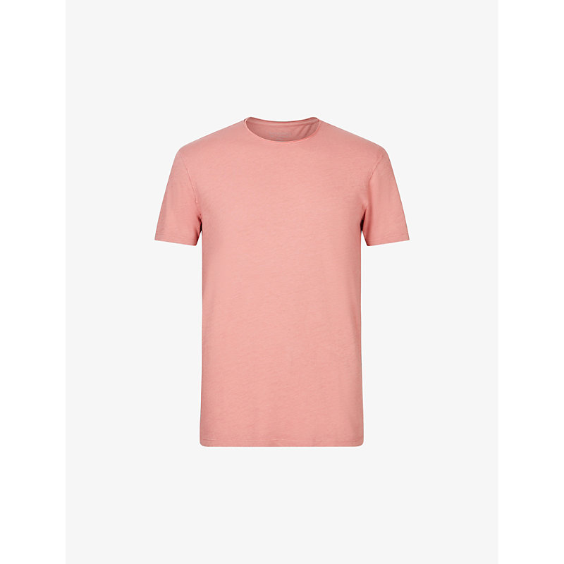 Shop Allsaints Figure Crewneck Cotton-jersey T-shirt In Salmon Pink