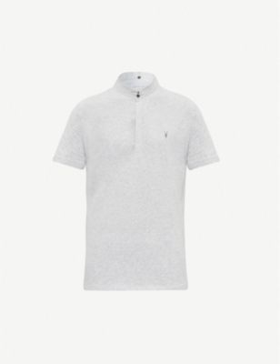 Allsaints Grail Cotton-jersey Polo Shirt In Greymarl