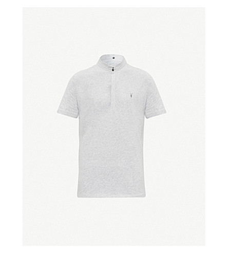 Allsaints Grail Cotton-jersey Polo Shirt In Greymarl