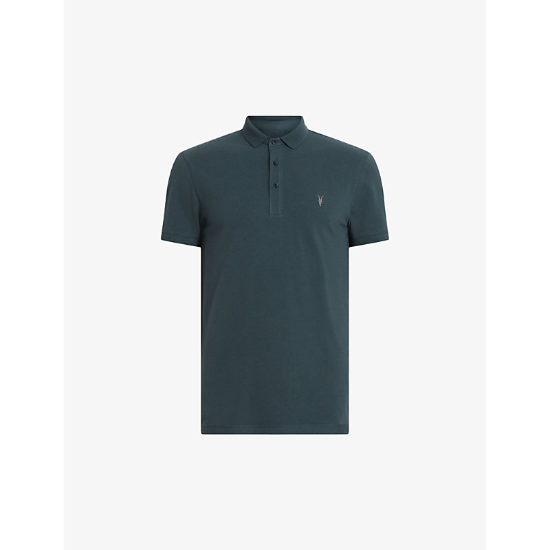 Shop Allsaints Men's Marine Blue Reform Ss Cotton-piqué Polo Shirt