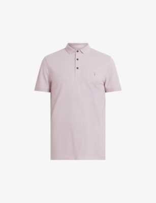 Allsaints Mode Merino Short Sleeve Polo Shirt In Biscuit Taupe Marl