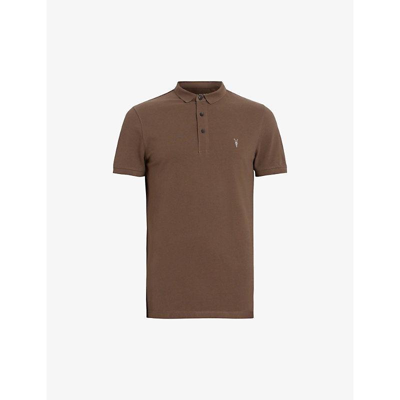 Allsaints Men's Splinter Brown Reform Ss Cotton-piqué Polo Shirt