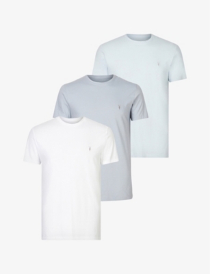 Allsaints 3 Pack Cotton-jersey T-shirts In Blue/blue/opt