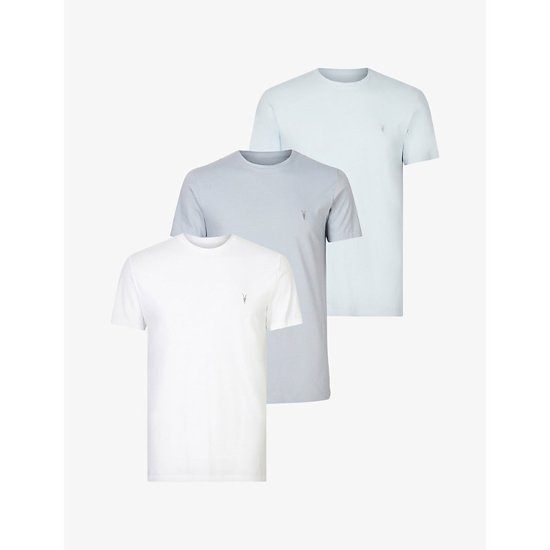 Allsaints 3 Pack Cotton-jersey T-shirts In Blue/blue/opt