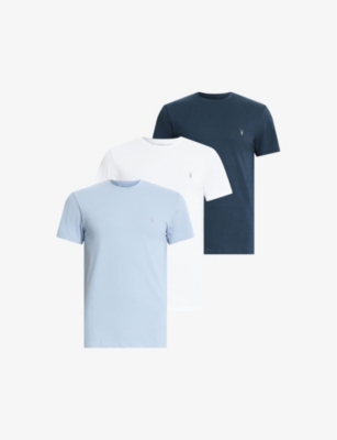 Shop Allsaints Men's Blue/blue/whit 3 Pack Cotton-jersey T-shirts