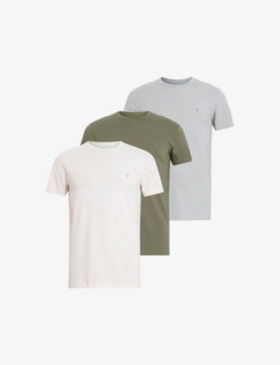 Allsaints 3 Pack Cotton-jersey T-shirts In Ecru/grey/grey