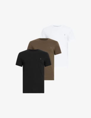 Allsaints 3 Pack Cotton-jersey T-shirts In Grn/opt Wht/jt