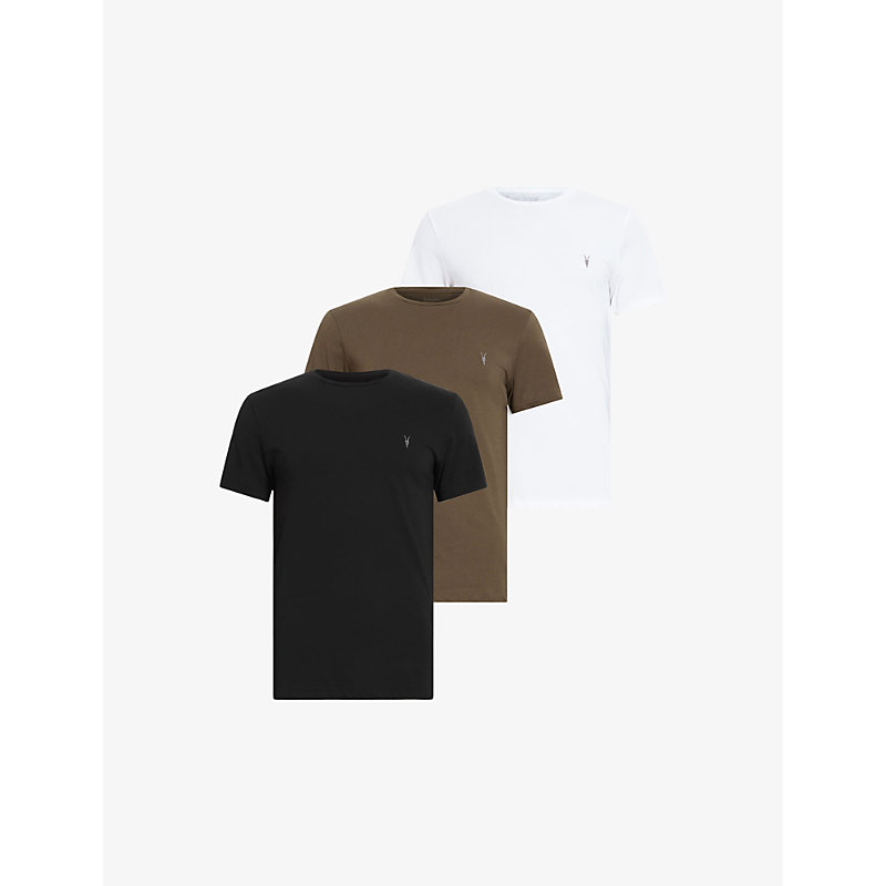 Allsaints 3 Pack Cotton-jersey T-shirts In Grn/opt Wht/jt