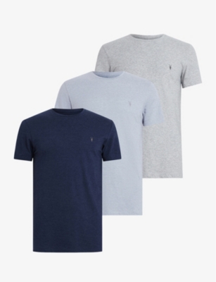 Allsaints 3 Pack Cotton-jersey T-shirts In Nvy Mrl/gry Mr