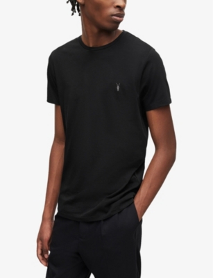 Shop Allsaints Men's Optic/black/gr 3 Pack Cotton-jersey T-shirts
