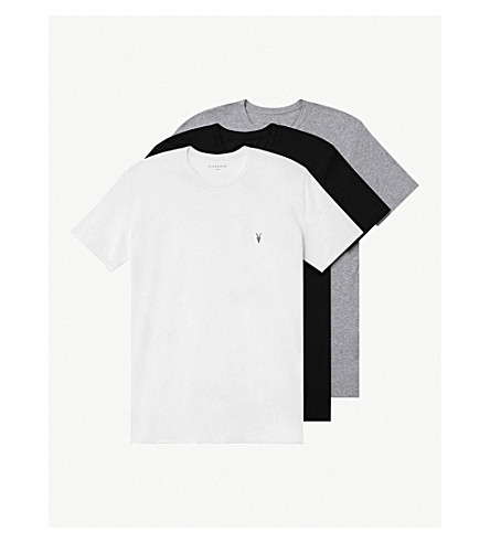 Allsaints 3 Pack Cotton-jersey T-shirts In Optic/black/gr