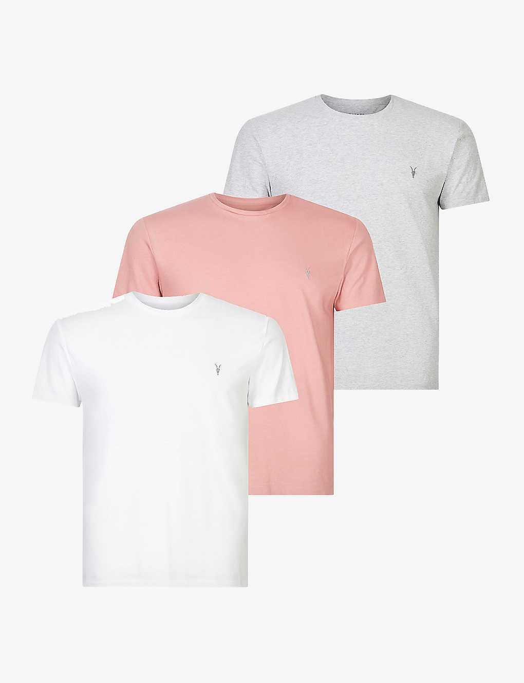Allsaints 3 Pack Cotton-jersey T-shirts In Pink/gry Mrl/w